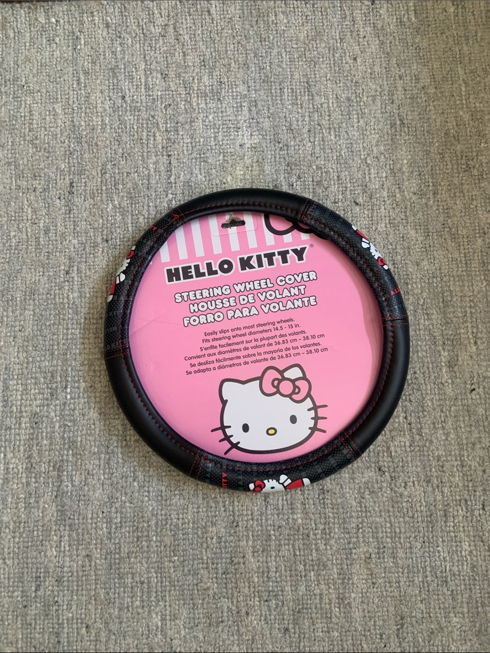 Hello Kitty Black Pink Cartoon Steering Wheel Cover